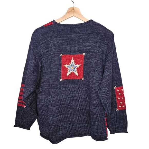 PBJ Sport Vintage Sweater Women's Large Chunky Knit Americana Patchwork Folk - Picture 7 of 9